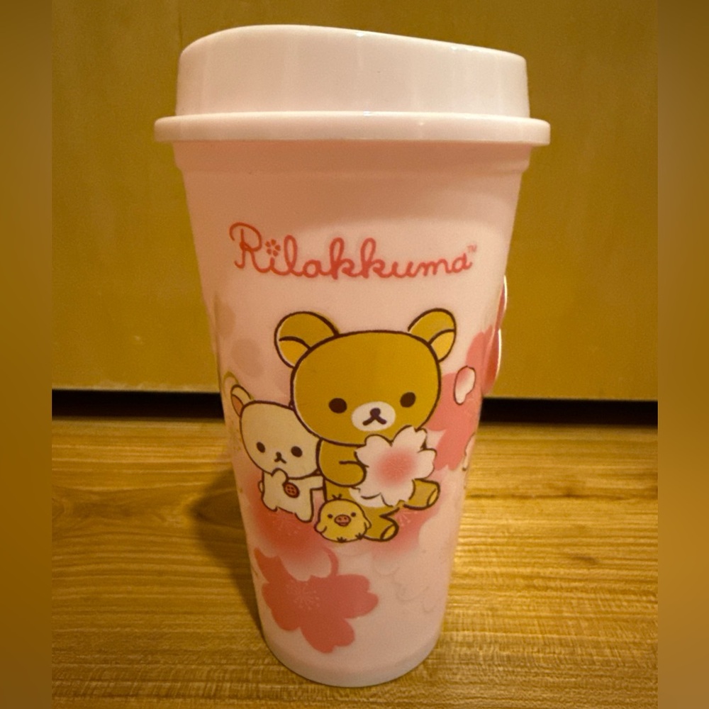 NWT Cute San-X Rilakkuma Pink Sakura Cherry Blossom Travel Mug Round 1